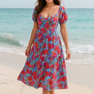 Lost + Wonder Hydra Springs Tropical Floral Vacation Beachy Island Garden Dress